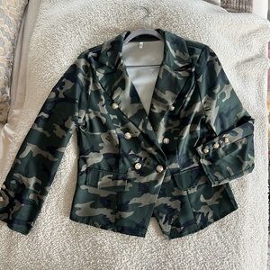 Camouflage Double-Breasted Women's Silk Jacket New